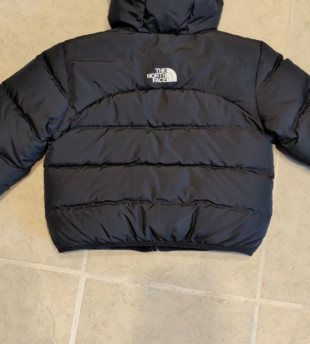 The North Face Girls Black Hooded Puffer Cropped Jacket